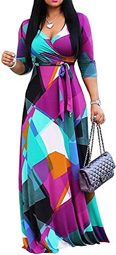 Plus Size Casual Summer Maxi Dress with V-Neck and 3/4 Sleeves