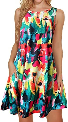 Women’s Floral Tank Sundress with Pockets for Summer Beach Casual Wear